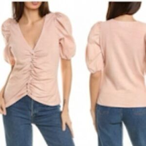 Nation LTD “Giada” Gathered Puff Sleeve Slub Cotton Top Extra Small In Peach EUC